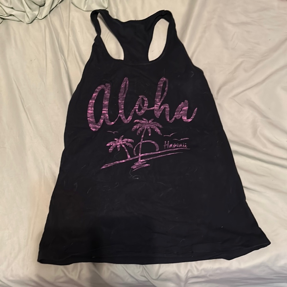 Black and purple aloha tank top, medium
